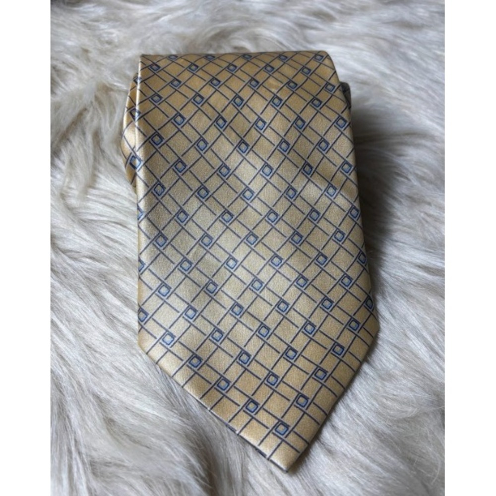 Bill Blass Silk Tie Yellow Navy Diamond Pattern Classic Career Dress‎ Necktie